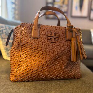 NEW WITH TAGS - TORY BURCH Thea Woven Slouchy Satchel Classic Tan (Authentic)